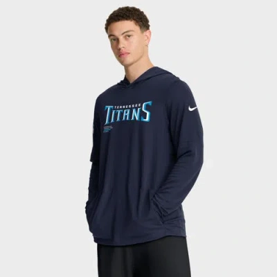 Nike Navy Tennessee Titans Sideline Pure Fury Performance Long Sleeve Hoodie T-shirt In Blue