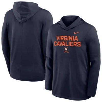 Nike Navy Virginia Cavaliers 2025 Sideline Dri-fit Long Sleeve Hoodie T-shirt In Blue