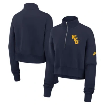 Nike Navy West Virginia Mountaineers Legacy Elevated Logo Cropped Half-zip Sweatshirt
