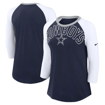 Nike Women's  Navy, White Dallas Cowboys Knockout Arch Raglan Tri-blend 3/4-sleeve T-shirt In Navy,white