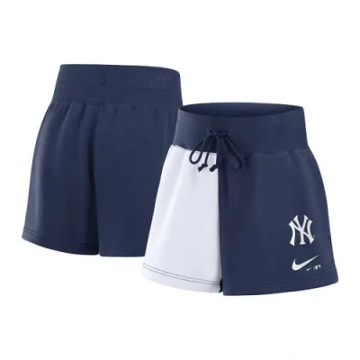 Nike Navy/white New York Yankees Color-block Phoenix Fleece Lounge Shorts
