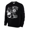 Nike Nba Courtside Brooklyn Nets Basketball Training Sports Printing Fleece Round Neck Pullover Blac In Black