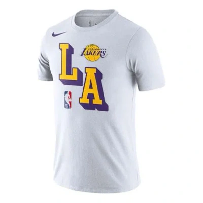 Nike Nba Dri-fit Los Angeles Lakers Basketball Sports Round Neck Short Sleeve White