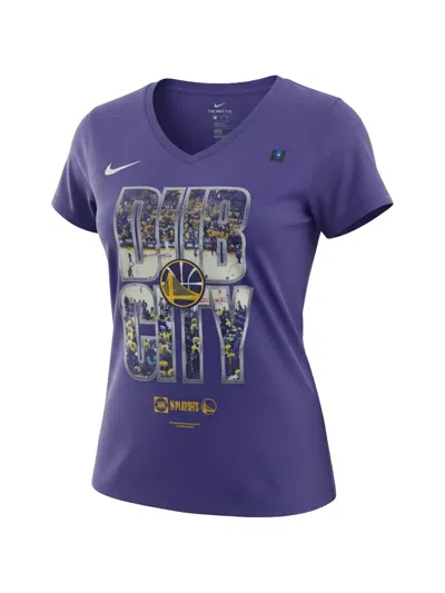 Nike Nba Golden State Warriors Dub City 2019 Playoffs V-neck T-shirt In Blue