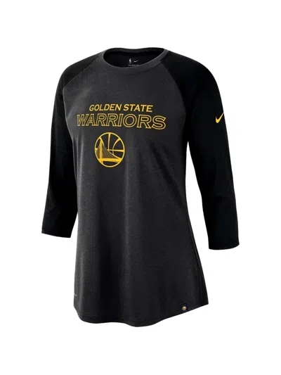 Nike Nba Gs Warriors Wordmark Raglan-sleeve T-shirt In Black
