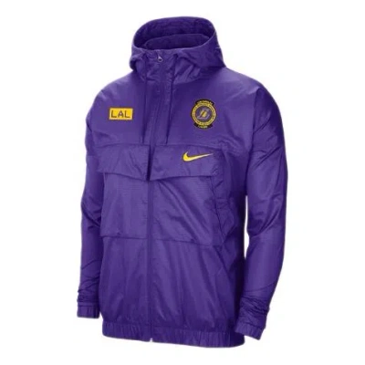 Nike Nba Los Angeles Lakers Courtside Training Sports Hooded Jacket Purple In Blue
