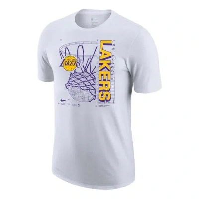 Nike Nba Los Angeles Lakers Logo Printing Quick Dry Basketball Sports Short Sleeve White