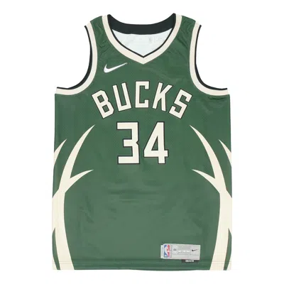 Nike Nba Retro Basketball Jersey/vest Sw Fan Edition Milwaukee Bucks Alphabet 34 Green Army Green