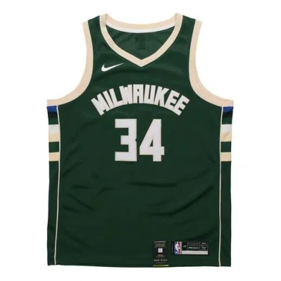 Nike Nba Sports Basketball Jersey/vest Sw Fan Edition Milwaukee Bucks Alphabet 34 Green