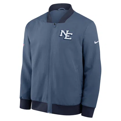 Nike New England Patriots Rivalries Collection Sideline  Men's Nfl Full-zip Bomber Jacket In Blue