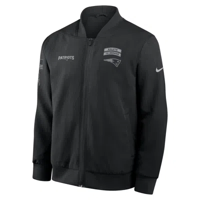 Nike New England Patriots Salute To Service Sideline  Men's Nfl Full-zip Bomber Jacket In Black