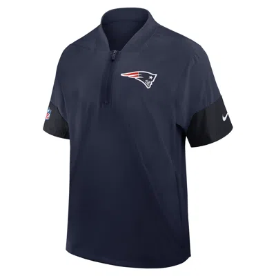 Nike New England Patriots Sideline Coach  Men's Nfl 1/2-zip Short-sleeve Hooded Jacket In Blue