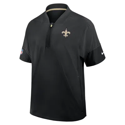 Nike New Orleans Saints Sideline Coach  Men's Nfl 1/2-zip Short-sleeve Hooded Jacket In Black