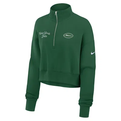 Nike New York Jets Phoenix  Women's Nfl Cropped 1/4-zip Crew In Green