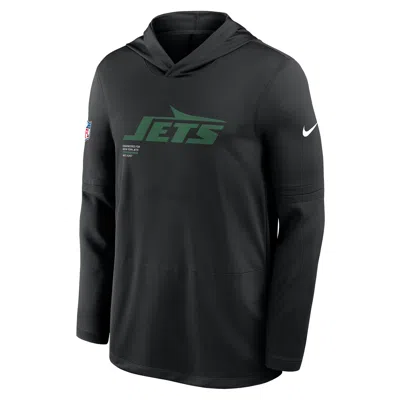 Nike New York Jets Pure Fury Sideline  Men's Dri-fit Nfl Long-sleeve Hooded Top In Black