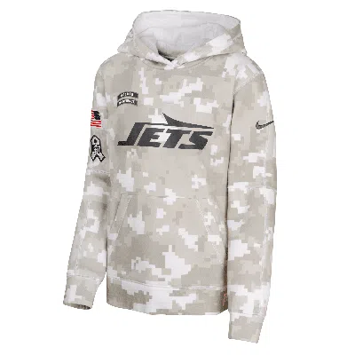 Nike New York Jets Salute To Service Primary Edge Club Big Kids'  Nfl Pullover Hoodie In White