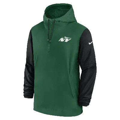 Nike New York Jets Sideline Pre-game Player  Men's Nfl 1/2-zip Hooded Jacket In Green
