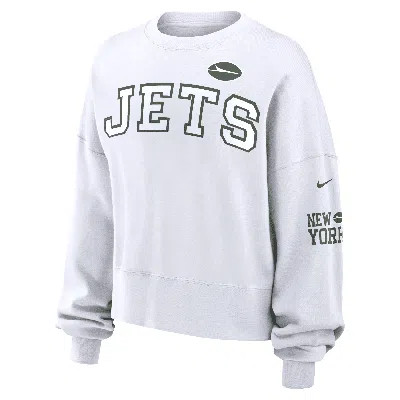 Nike Women's White New York Jets Oversized Long Sleeve Cropped Sweatshirt