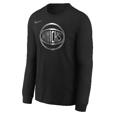 Nike New York Knicks Courtside Big Kids'  Nba Boxy Long-sleeve T-shirt In Black