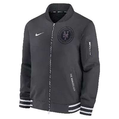 Nike New York Mets Authentic Collection City Connect  Men's Mlb Full-zip Bomber Jacket In Gray