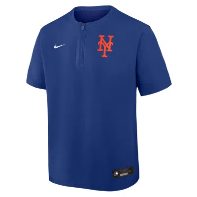 Nike New York Mets Authentic Collection  Men's Dri-fit Mlb 1/4-zip Short-sleeve Windshirt In Blue