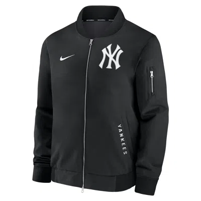 Nike New York Yankees Authentic Collection Dugout  Men's Mlb Full-zip Bomber Jacket In Black