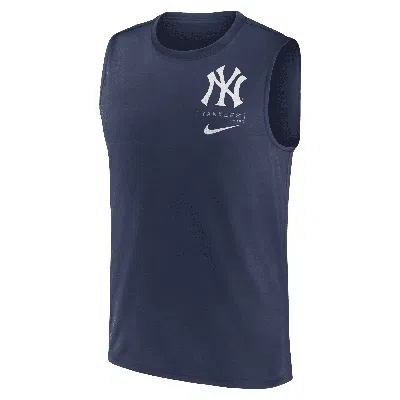 Nike New York Yankees Large Logo  Men's Dri-fit Mlb Muscle Tank Top In Blue