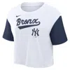 Nike New York Yankees Script  Women's Dri-fit Mlb Cropped T-shirt In White