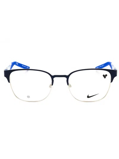 Nike 8156 Rectangular Metal Frame Eyeglasses In Blue
