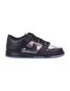 Nike Dunk Low Sneakers In Black Leather With Pink Rise Accents In Multi