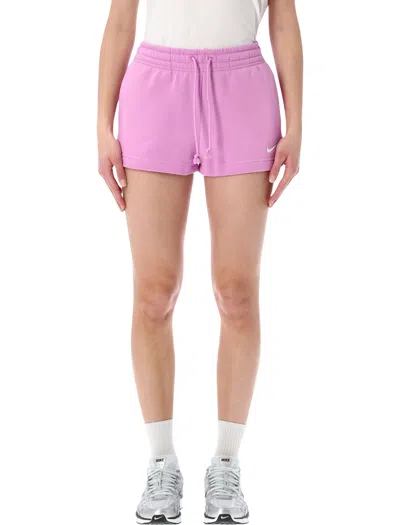 Nike Elastic Waist Fleece Shorts In Purple