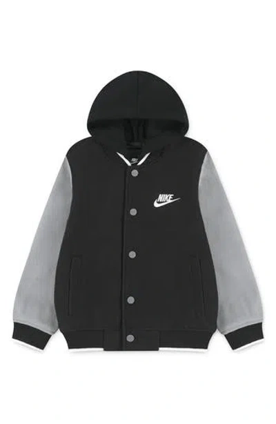 Nike Kids'  Nkb Hooded Varsity Jacket In Black