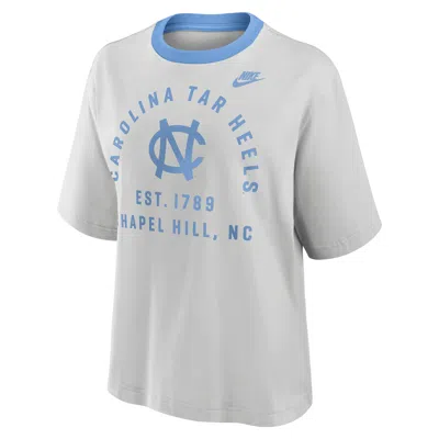 Nike North Carolina Legacy Arch Script Boxy  Women's College T-shirt In Gray