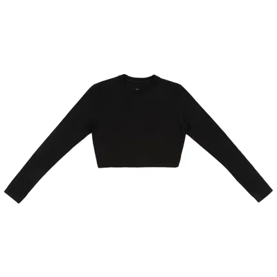 Pre-owned Nike Nsw Chill Knit Slim Long-sleeve Cropped Top 'black' | Women's Size M