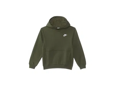 Nike Nsw Club Fleece Lbr Hoodie (little Kids/big Kids) Boy's Clothing Cargo Khaki/white : Xl (18-20 Big K In Green