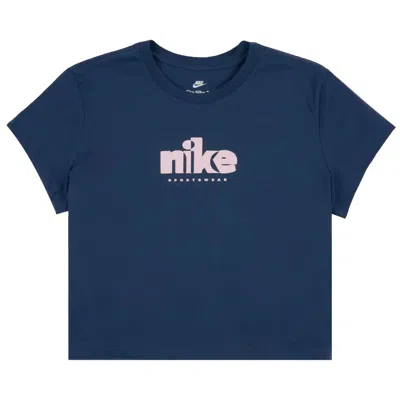 Pre-owned Nike Nsw Club Short-sleeve Tee 'mystic Navy/pink Foam' | Blue | Women's Size S
