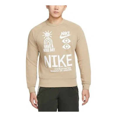 Nike Nsw Graphic Printed Crew Neck Sweatshirt 'tan' In Neutral