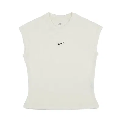 Pre-owned Nike Nsw Knit Tight Short-sleeve Ribbed Top 'sail/black' | White | Women's Size M