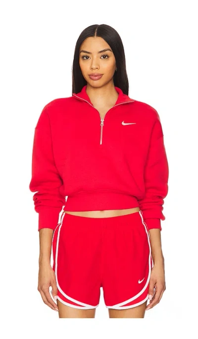 Nike Nsw Phoenix 1/2 Zip Cropped Sweatshirt In University Red & Sail
