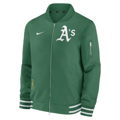 Nike Oakland Athletics Authentic Collection  Men's Mlb Full-zip Bomber Jacket In Green