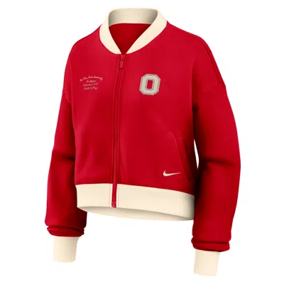 Nike Ohio State Academic  Women's College Oversized Cropped Full-zip Bomber Jacket In Red