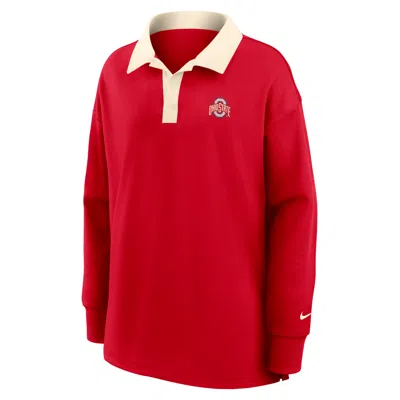 Nike Ohio State Academic  Women's Dri-fit Oversized Long-sleeve Polo In Red