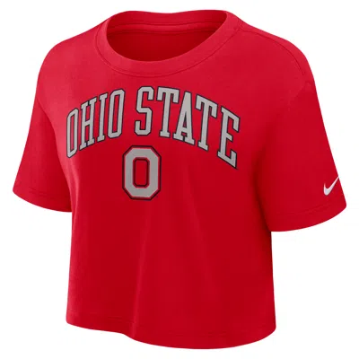 Nike Ohio State Athletic Prep Arch  Women's Dri-fit College Cropped T-shirt In Red