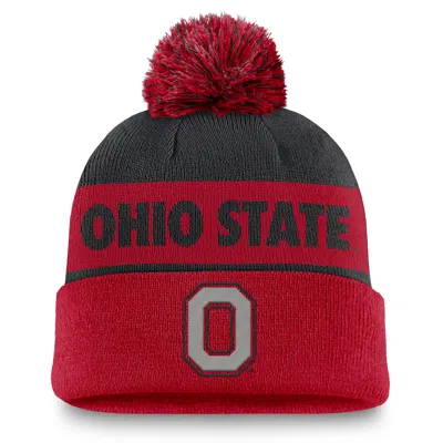 Nike Ohio State Buckeyes Primetime Peak  Unisex College Cuffed Pom Beanie In Red