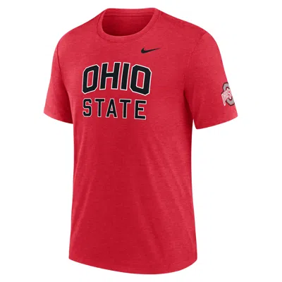 Nike Heather Scarlet Ohio State Buckeyes Campus Collegiate Block Tri-blend T-shirt In Red