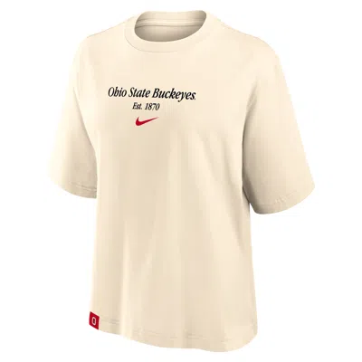 Nike Ohio State Established Tag Boxy  Women's College T-shirt In Neutral