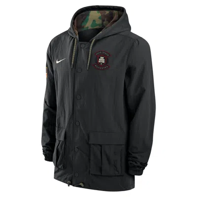 Nike Ohio State  Men's Full-snap Hooded Military Jacket In Black