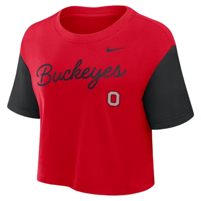 Nike Ohio State Script  Women's Dri-fit College Cropped T-shirt In Red