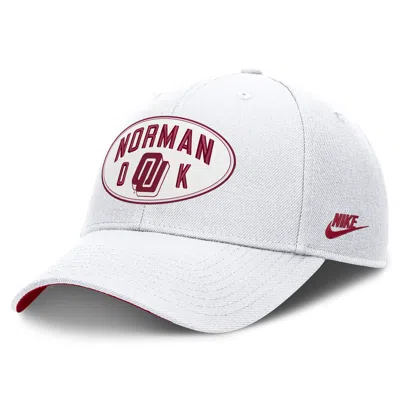 Nike Oklahoma Legacy Letter & Location Rise  Unisex Dri-fit College A-frame Adjustable Hat In White