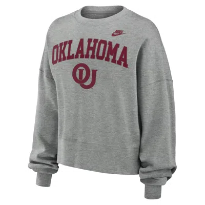 Nike Women's Heather Gray Oklahoma Sooners Legacy Fleece Classic Arch Oversized Cropped Tackle Twill Swea
